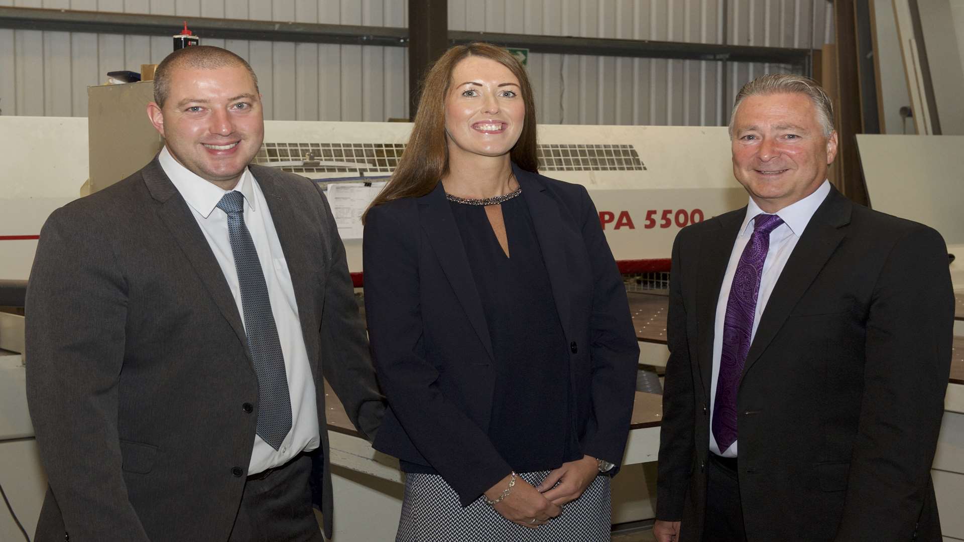 From left, Paul Green of Lloyds Bank, Nicky Taylor of Lloyds Bank Commercial Finance and Trevor Gillman, managing director at David Bailey Furniture Systems. Picture: Stella Pictures Limited