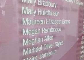 Megan Rembridge is memorialised on the wall at the Toby Robins Research Centre in London