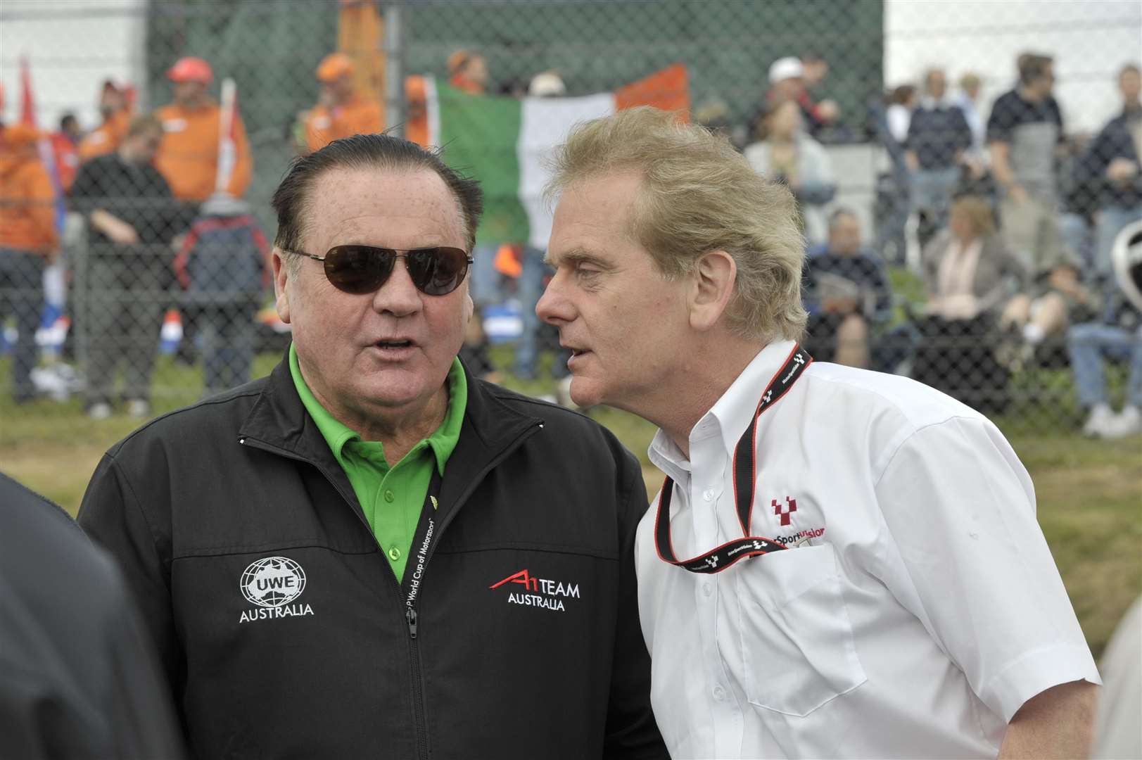 Jonathan Palmer, owner of Brands Hatch, right, with 1980 Formula One world champion and A1 Team Australia seat holder Alan Jones at the last A1GP event in May 2009. Picture: Andy Payton