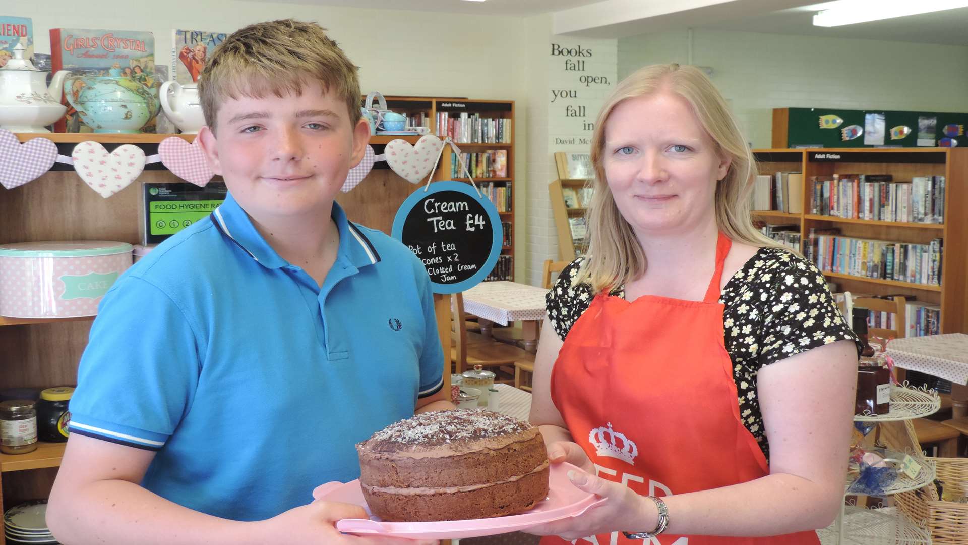 Toby with Krisha White, Manager of the Meeting Place coffee shop.