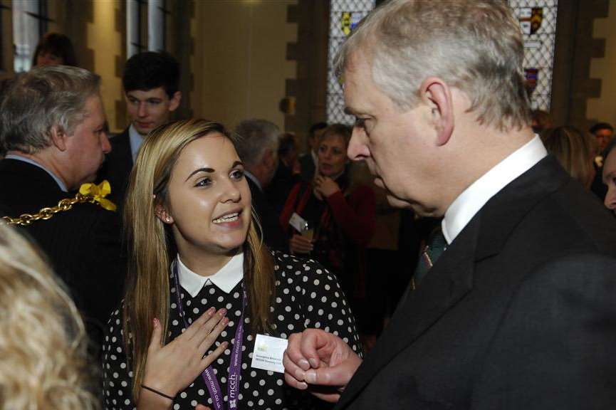 Georgina Broome of MCCH Society with HRH Duke of York at a business meeting to support the KM Group's Kick Start Kent campaign