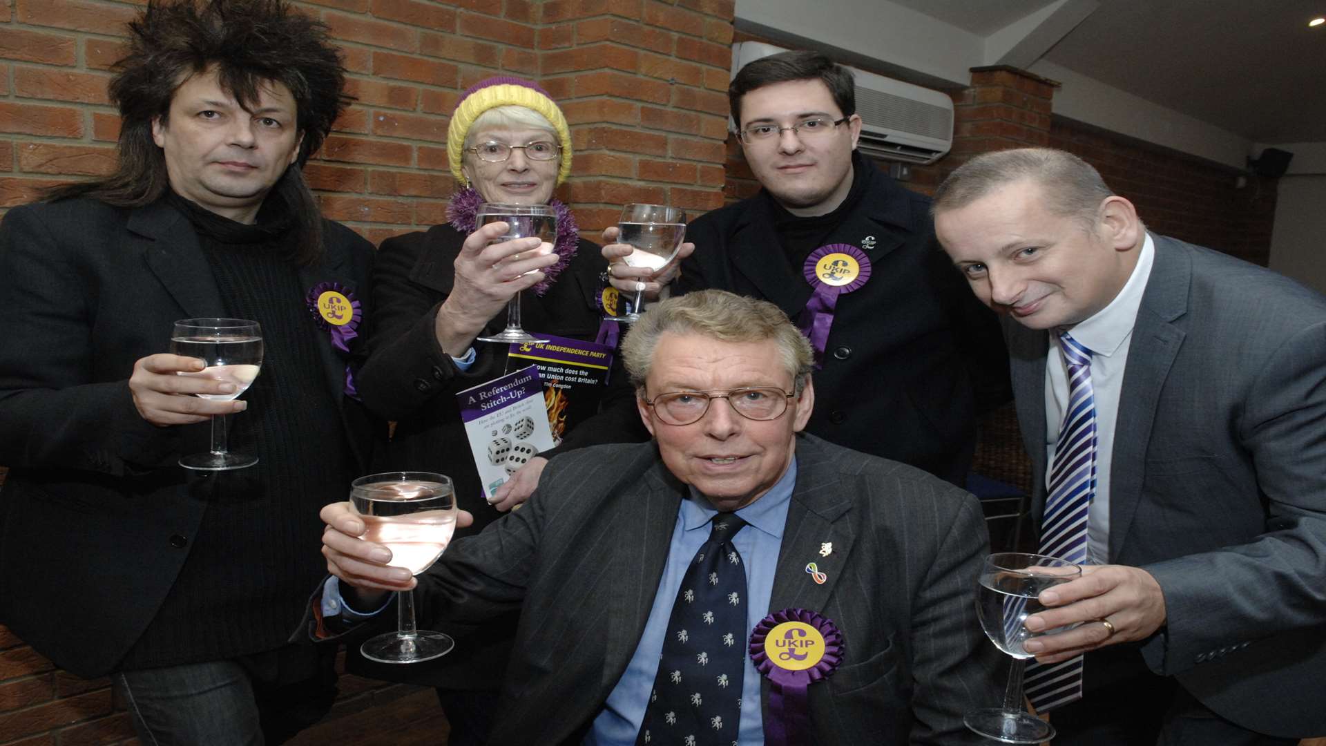 Adrian Crowther celebrates his defection to Ukip with other members, including Cllr Mike Baldock, chairman Mo Elenor, Cllr Lee Burgess and south east spokesman Ray Finch. Picture: Chris Davey