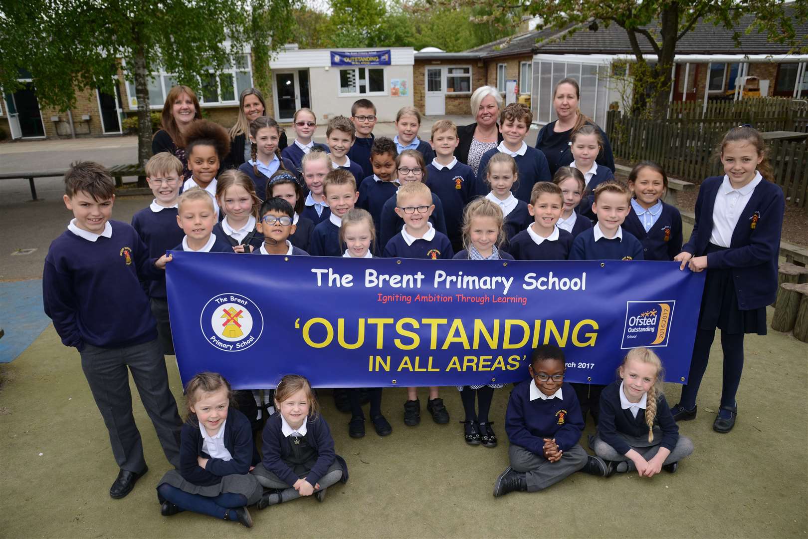 Staff and pupils The Brent Primary School celebrating