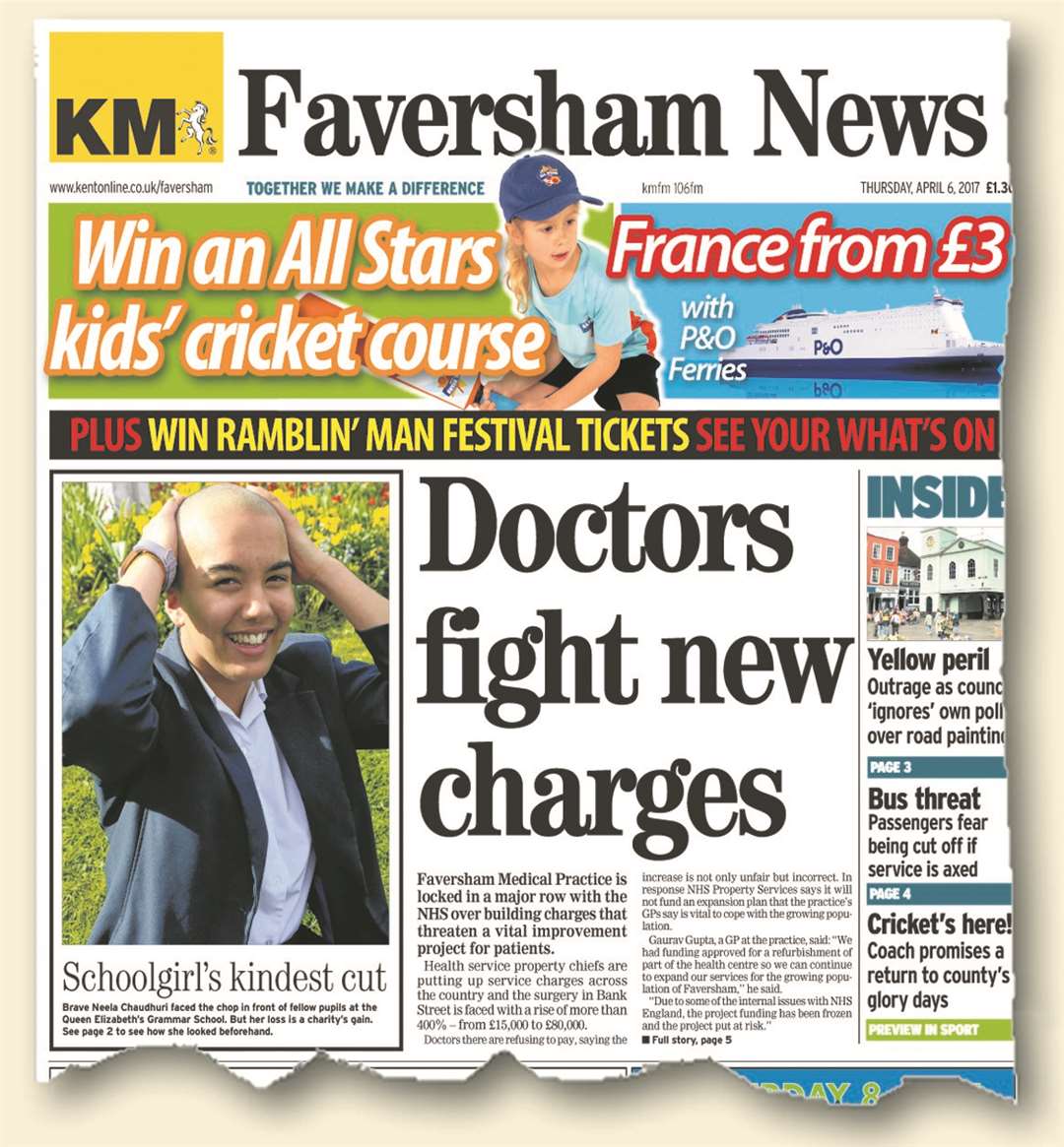 The Faversham News front page when the dispute was revealed.
