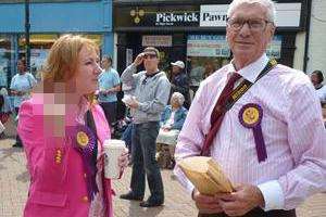 UKIP candidate Janice Atkinson sticks her middle finger up in Ashford