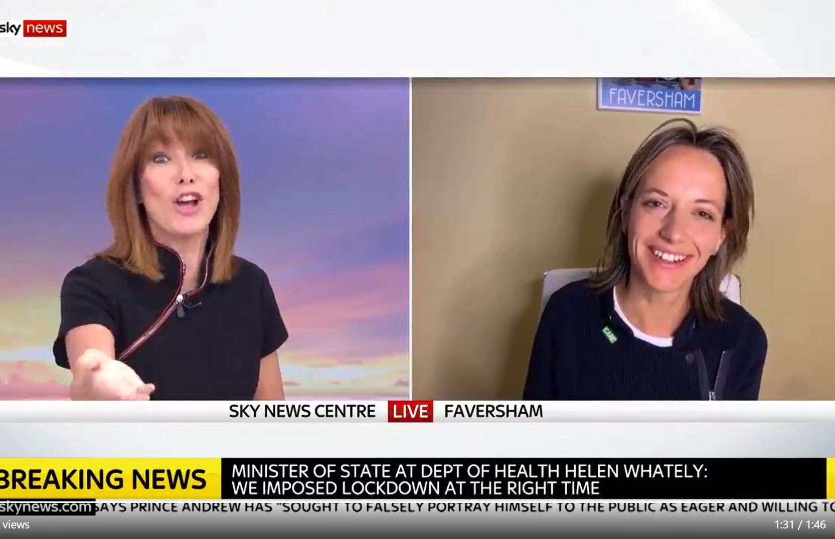 MP Helen Whately was interviewed by Kay Burley this morning. Picture: Sky (36311779)