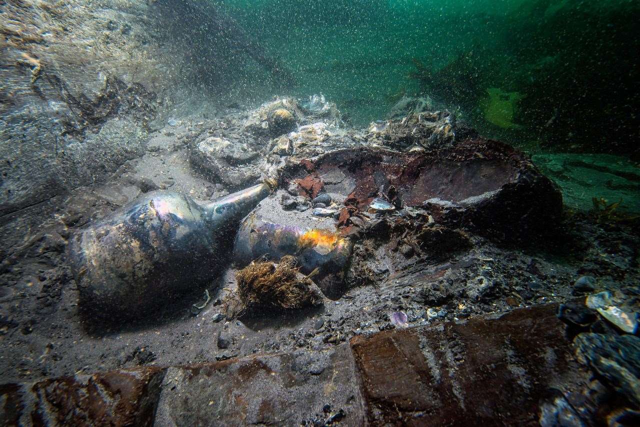 Wreckage from HMS Invincible mingles with more modern garbage on the sea bed. Picture: Michael Pitts