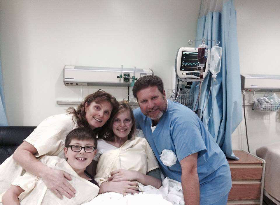 Roisin and her family when she was in hospital in the Dominican Republic.