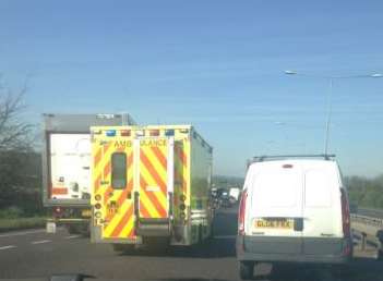 An ambulance makes its way to the scene