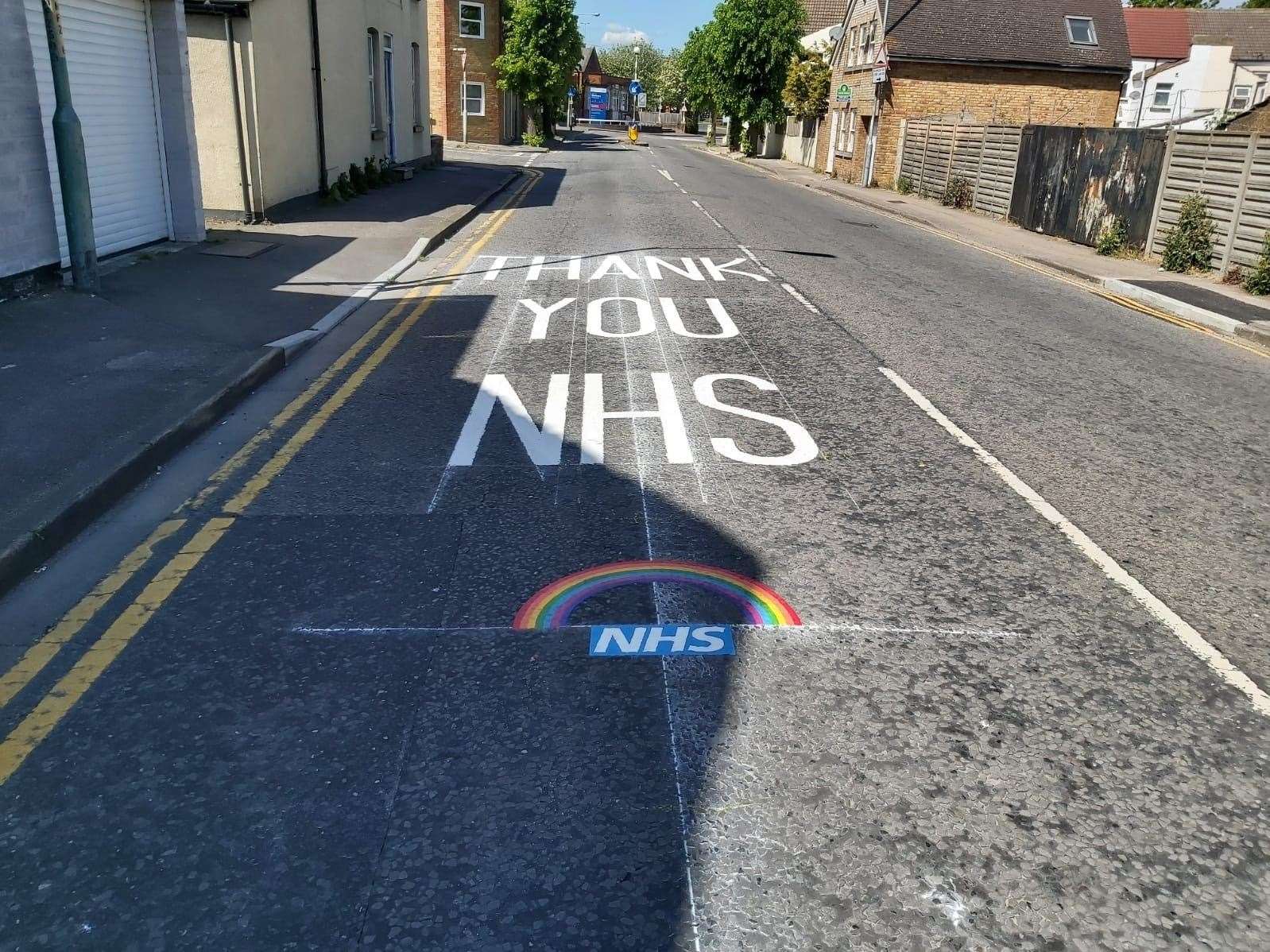 The new #ThankYouNHS road markings were unveiled in Marlborough Road and Montgomery Road in Gillingham