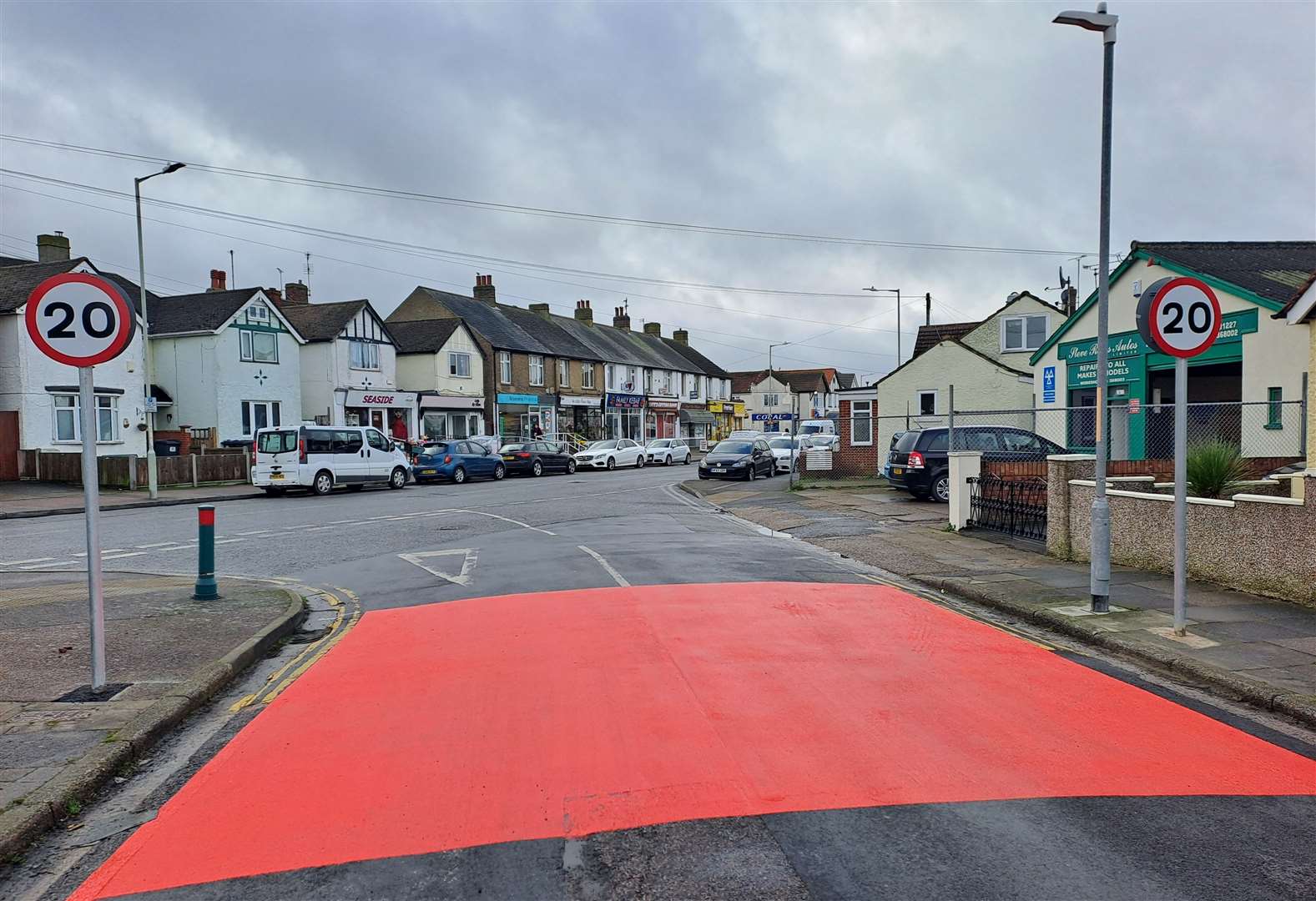 A red strip at the junction of Selsea Avenue and Sea Street