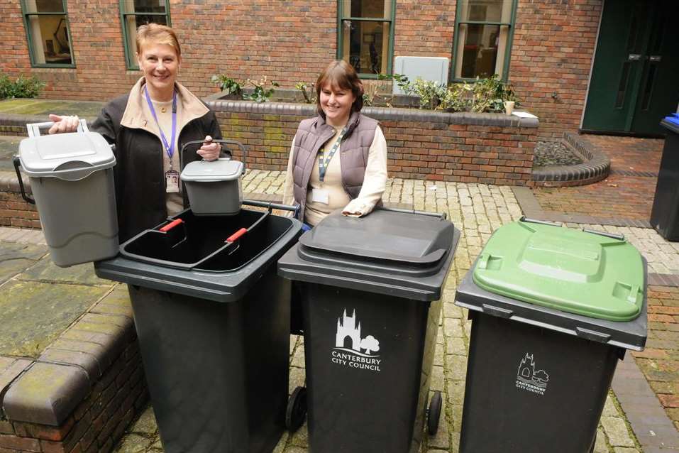 Cllr Rosemary Doyle and environment officer Larissa Laing show off the new bins.