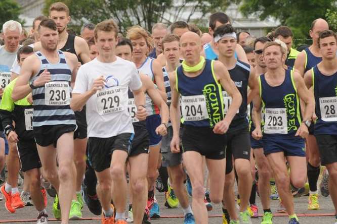 Off and running at the start of the Larkfield 10k Road Race at East Malling. Photo: Paul Dennis