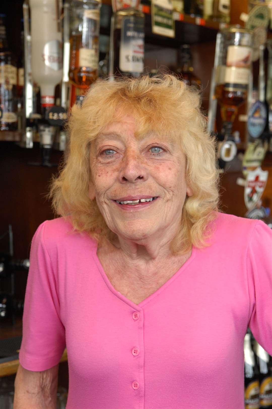 Landlady Jackie Bowles in her 50th year at the pub, in 2012