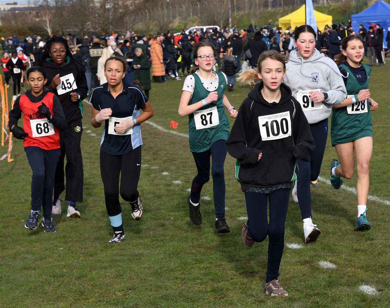 Thanet’s Layla Gregory (No.100) in the Year 7 race. Picture: Simon Hildrew