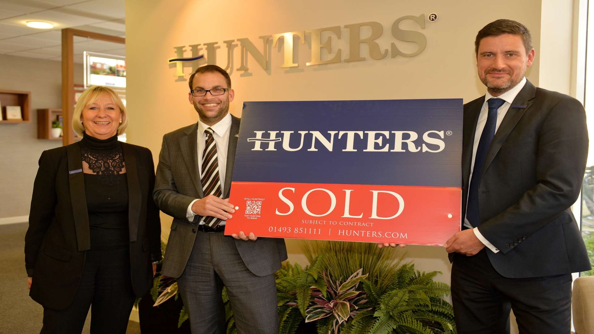 The Hunters estate agencies are opened by, from left, Hunters Property Plc managing director Glynis Frew and Hunters Kent franchise partners Andrew Barker and Rob Stewart
