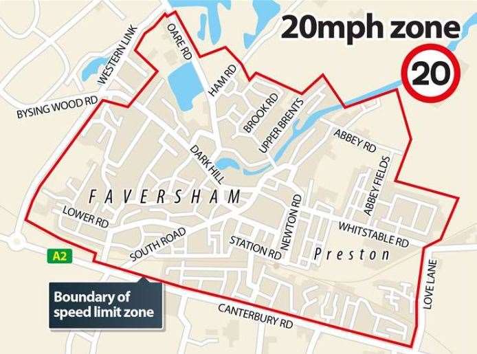 The 20mph zone in Faversham, which came into force in February last year