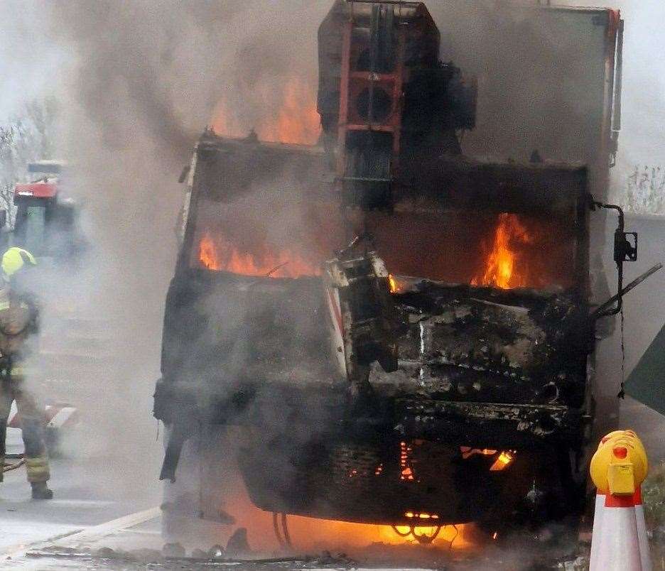 The crane lorry fire on the hard shoulder of the M20. Picture: Met Police
