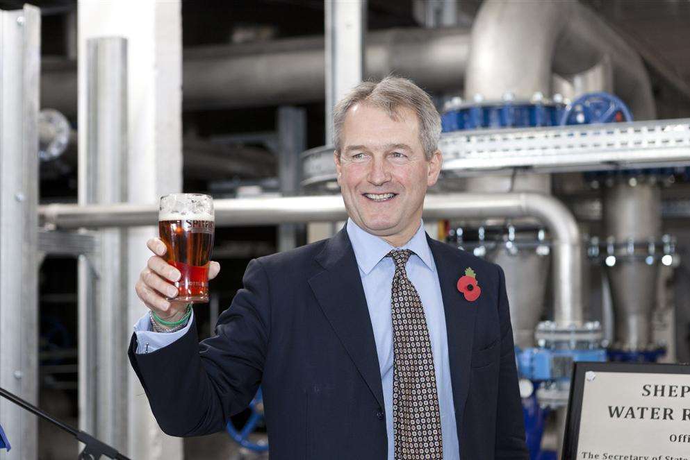 Secretary of State for Environment, Food and Rural Affairs Owen Paterson opens the new water recycling system at Shepherd Neame Brewery