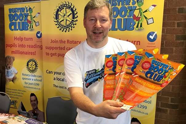 Simon Dolby on the Buster's Book Club stand at the Rotary regional conference