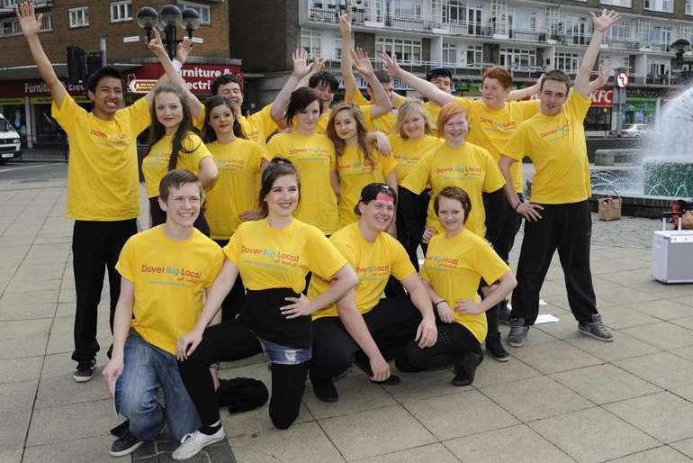 K College students who performed flash mob routines for the Dover Big Local project.