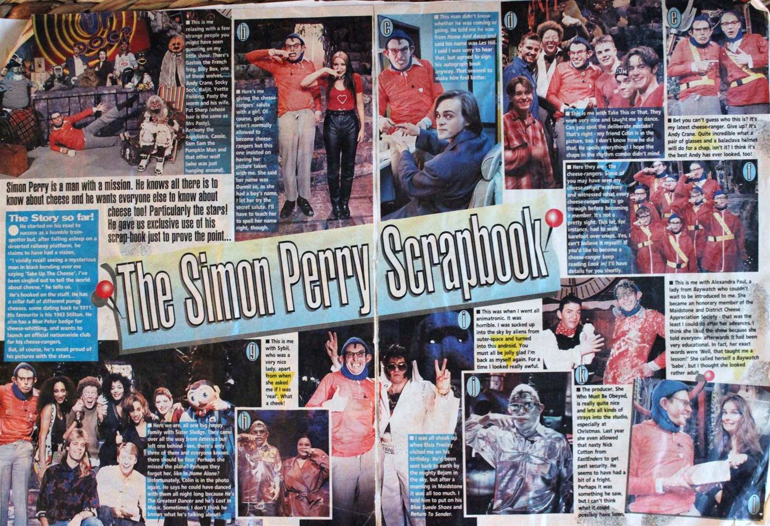 The Simon Perry celebrity cheese scrap book created by Look In magazine from the What's Up Doc? TV programme from the Maidstone studios