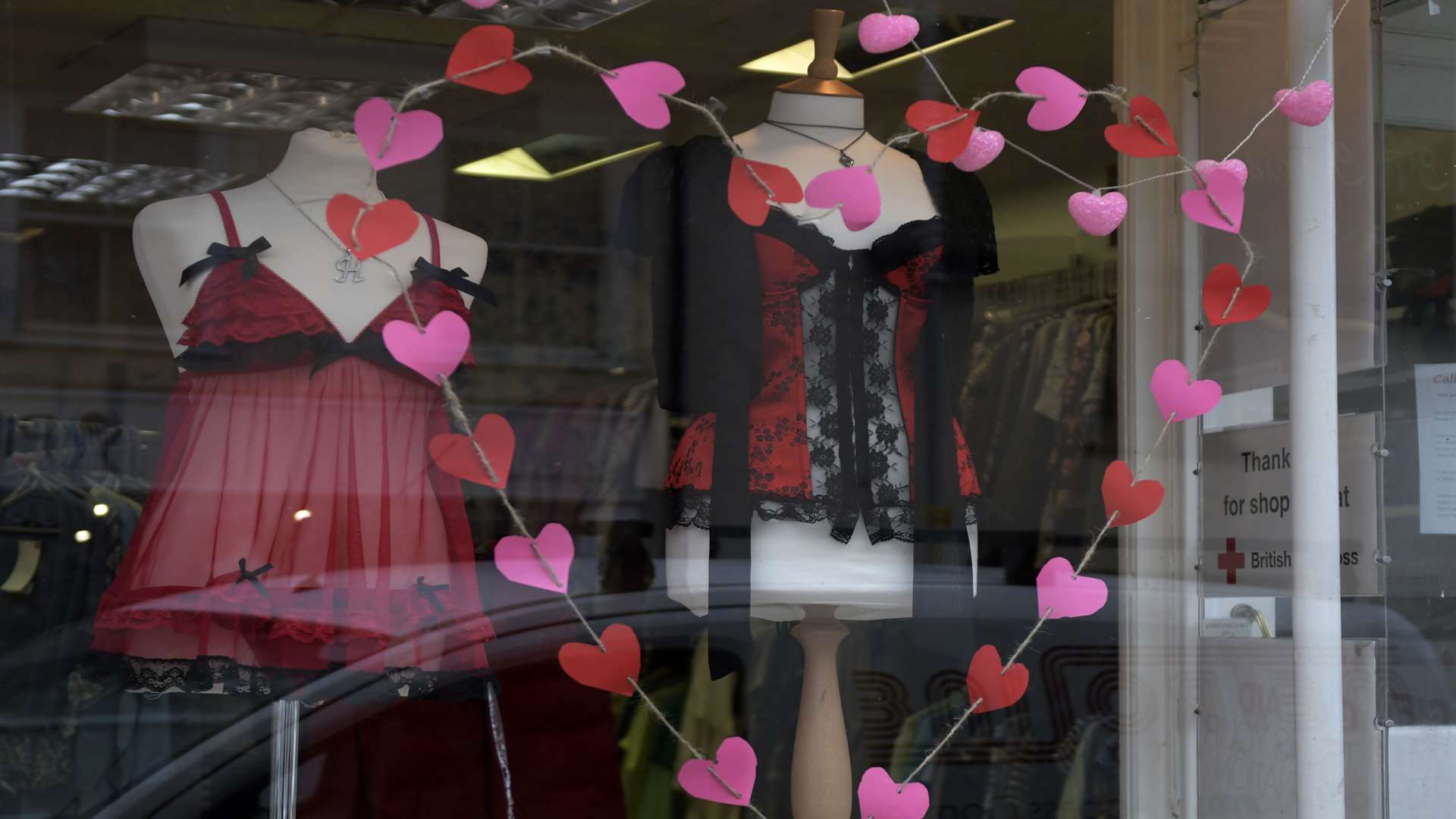 The provocative outfits occupy the window of the charity shop. Picture: Barry Goodwin