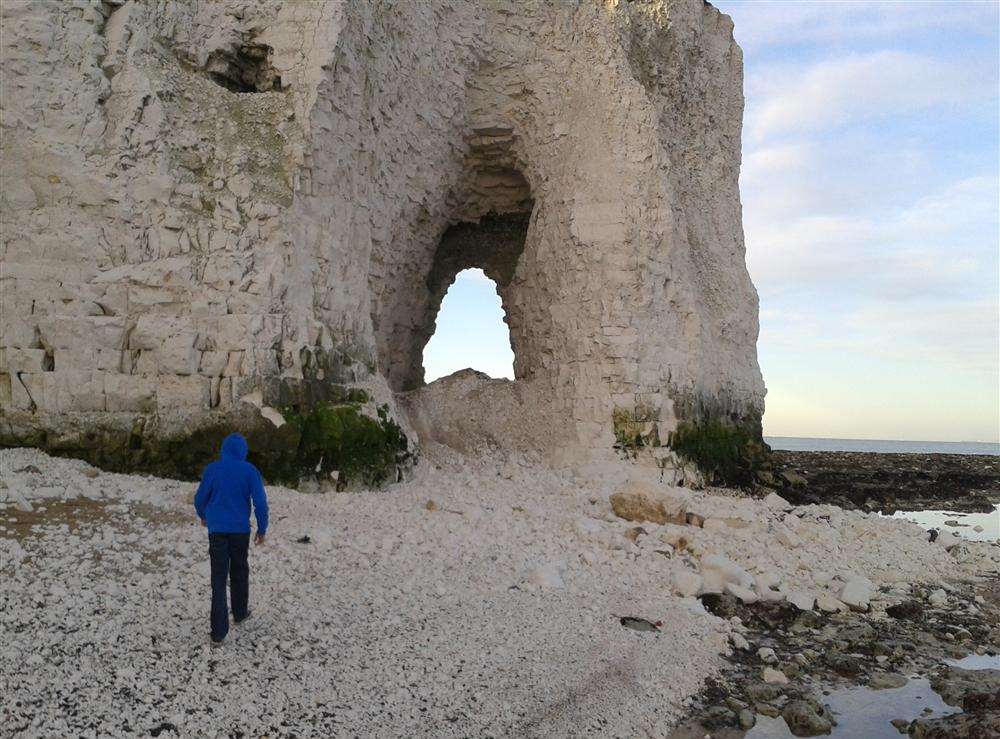 Tons of chalk collapsed over Christmas next to the much-photographed chalk arch on the beach at Kingsgate. Picture: Simon Piggott