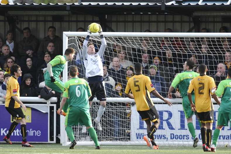 Maidstone goalkeeper Lee Worgan against Canvey Island Picture: Martin Apps