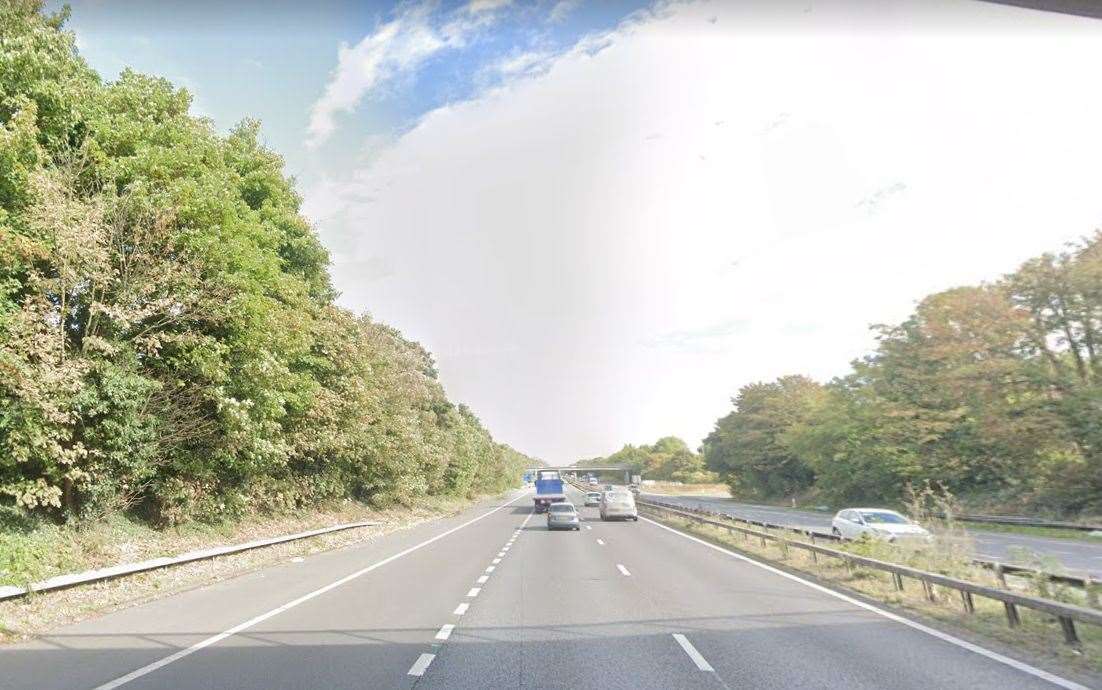 Fire crews were sent to the London-bound carriageway of the M2 between junction 6 for Faversham and junction 5 for Sittingbourne following a car alight. Picture: Google