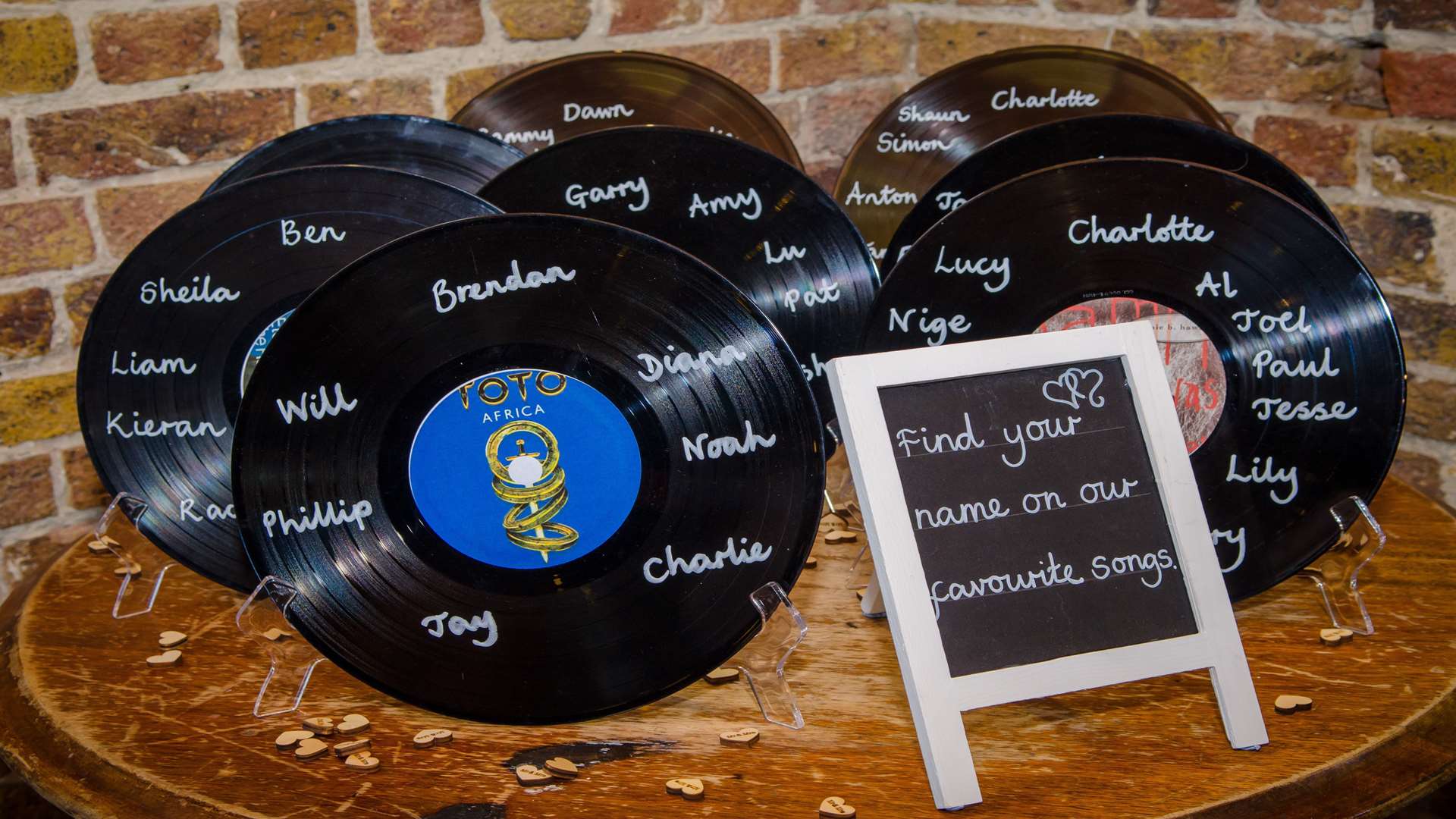 Our table planner was made up of vinyls with our favourite songs on them