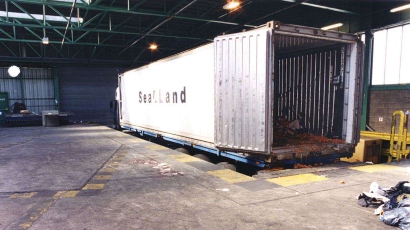 The trailer in which the bodies of 58 Chinese people were found in 2000