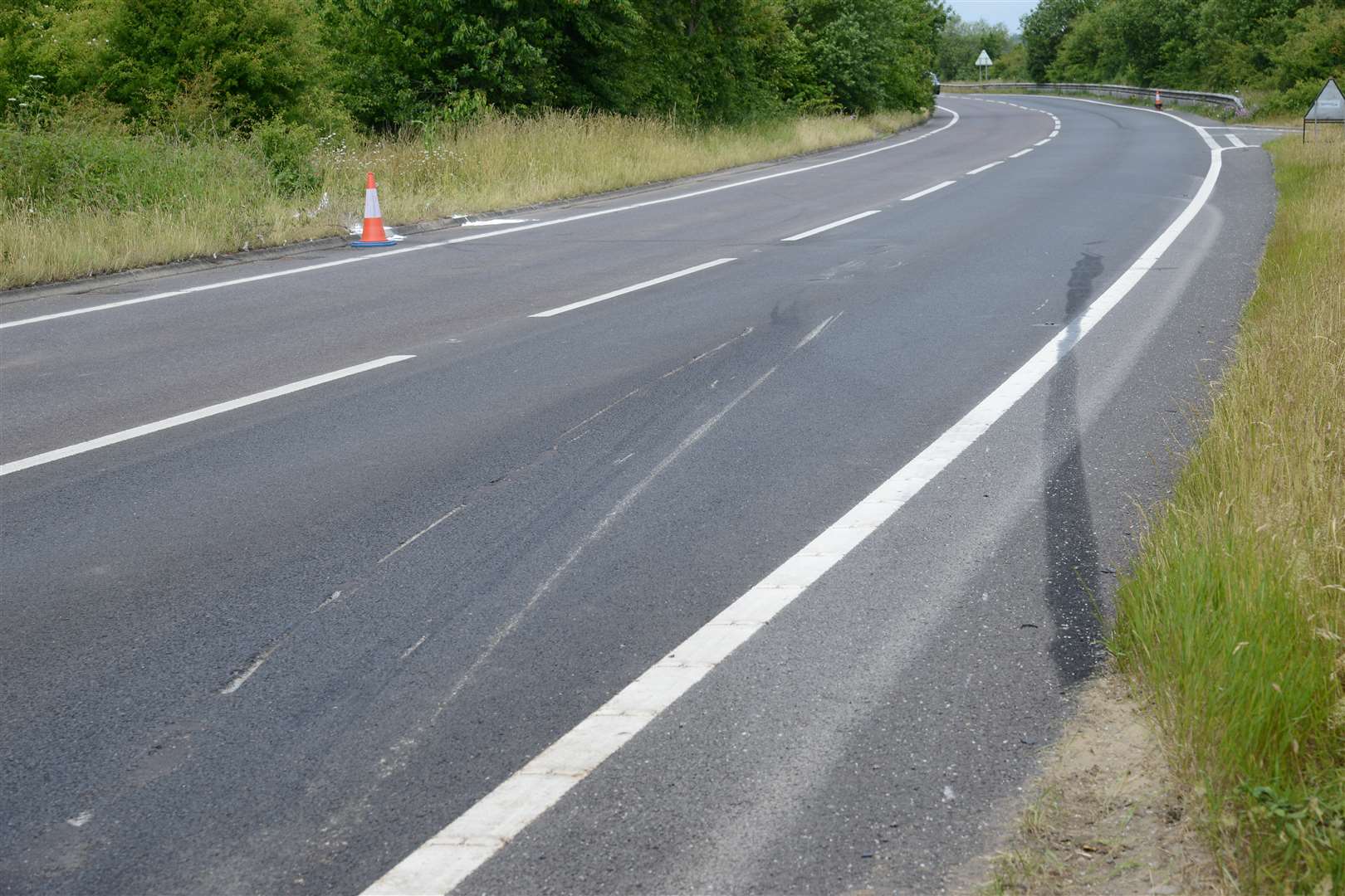 The area of the crash between a Scania lorry and Valerie Munro's silver Vauxhall Astra.