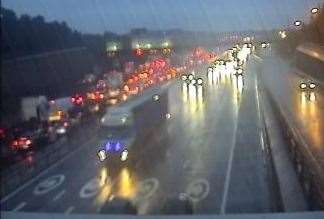 There are lengthy queues following a fire on the M25. Image from Highways England