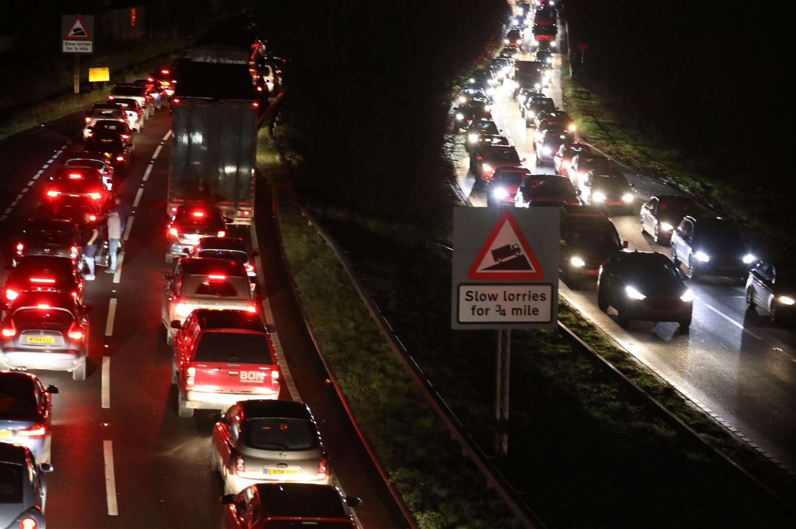 Traffic queuing on the approach to the Winter Wonderland event at Detling near Maidstone. Picture: UKNIP