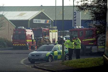 Emergency services at the scene of the fire at Ellingham Industrial Estate. Picture: GARY BROWNE