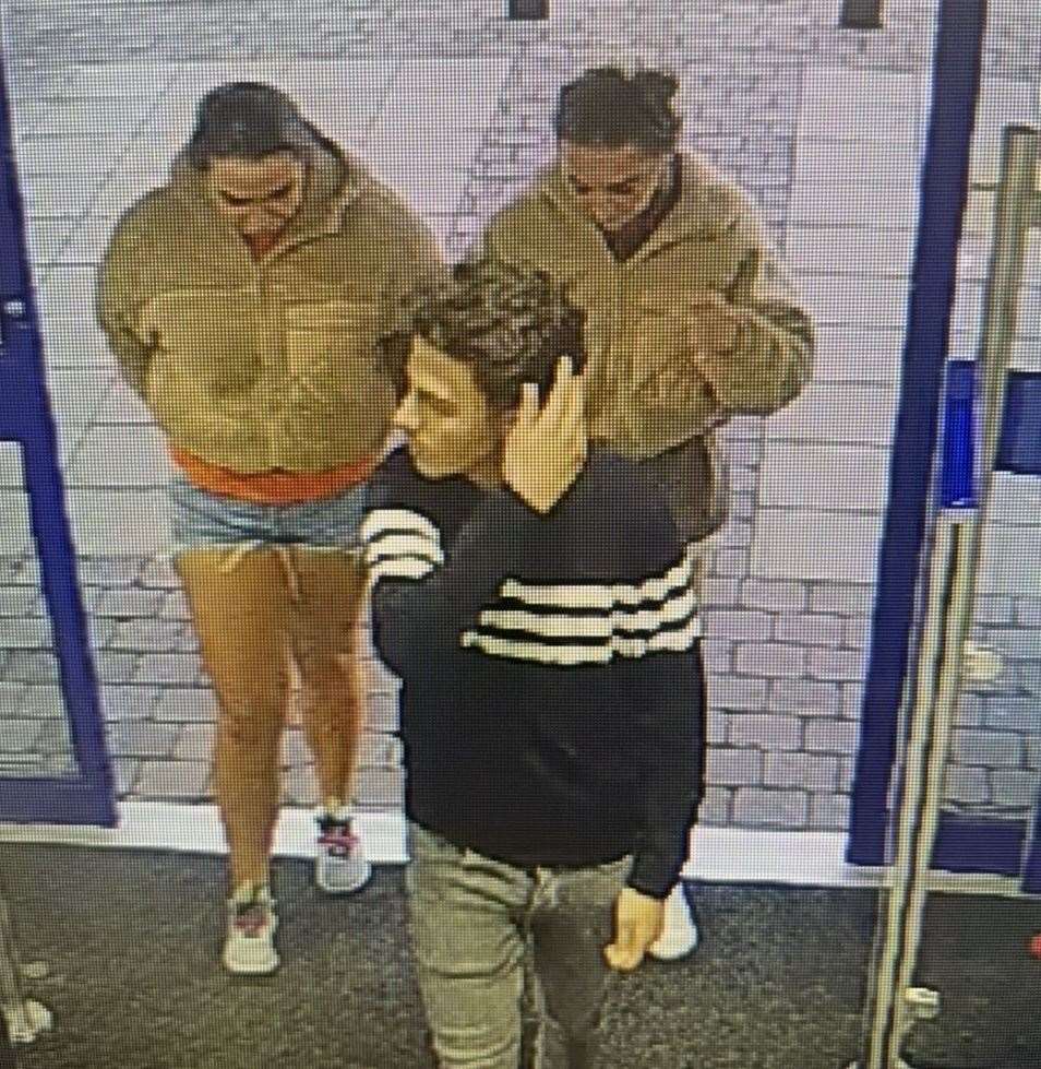 Police are searching for these two women and one man who are suspected of stealing hundreds of pounds worth of Lego