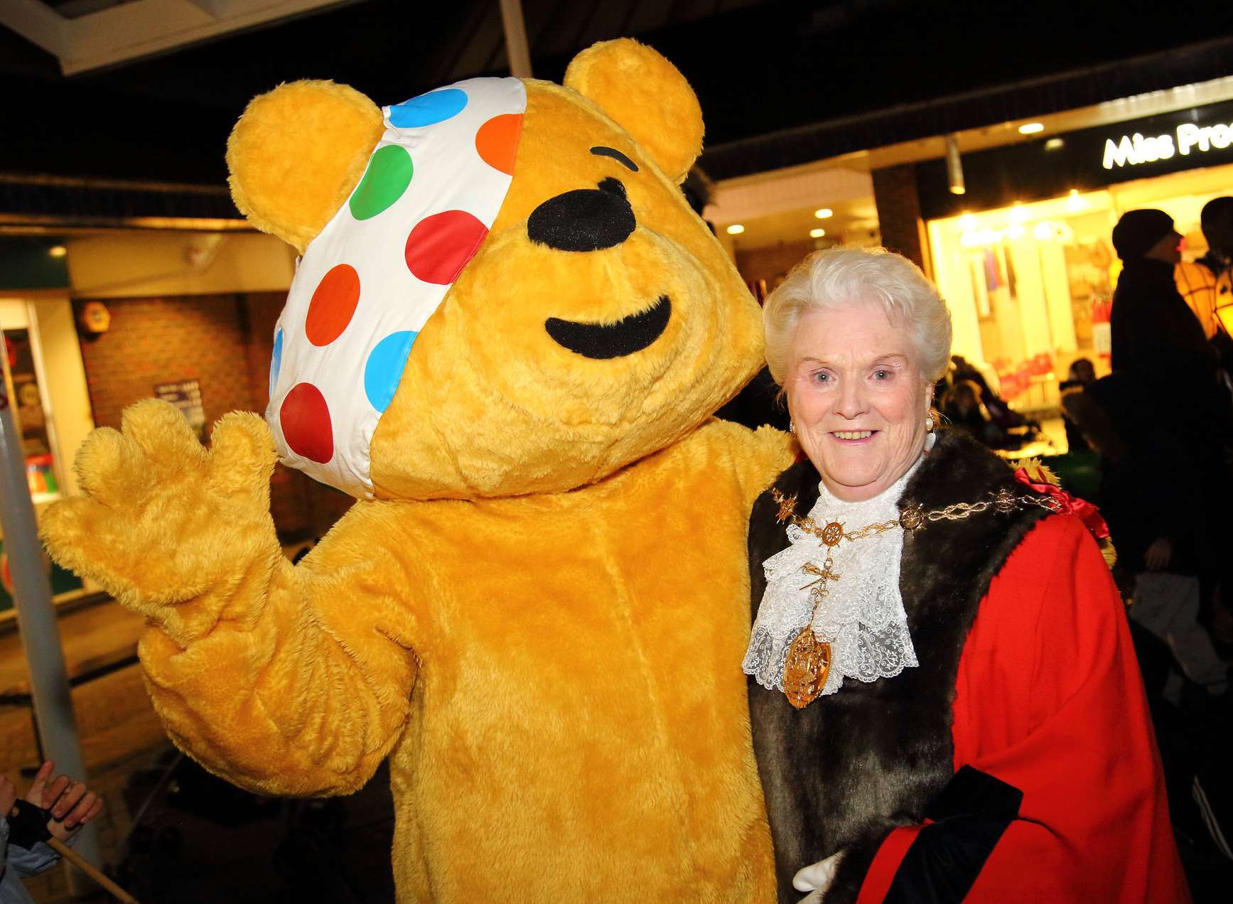 Children in Need's Pudsey Bear at Gravesend's big light switch on and school parade with the mayor Cllr Greta Goatley