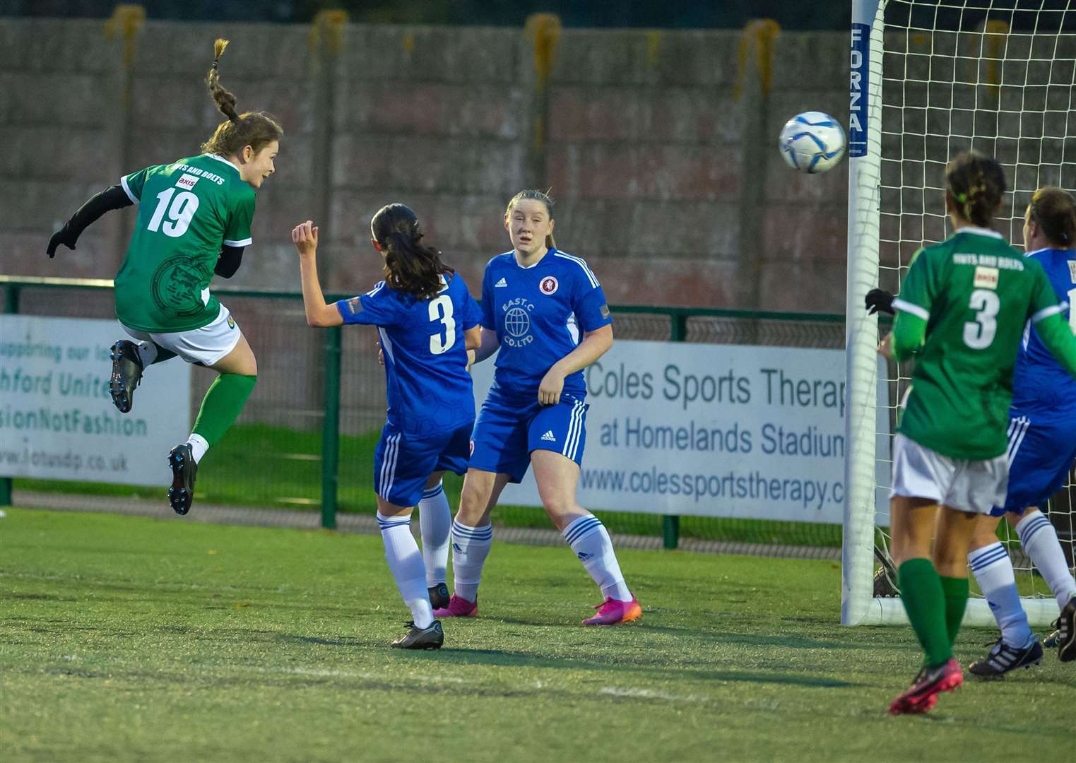 Meadow Barton heads home the winner for Ashford United Ladies against Welling. Picture: Ian Scammell