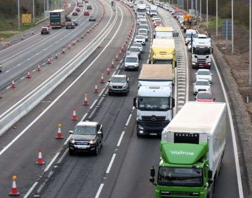 Traffic is building on the M20 due to the crash. Picture: UKNIP