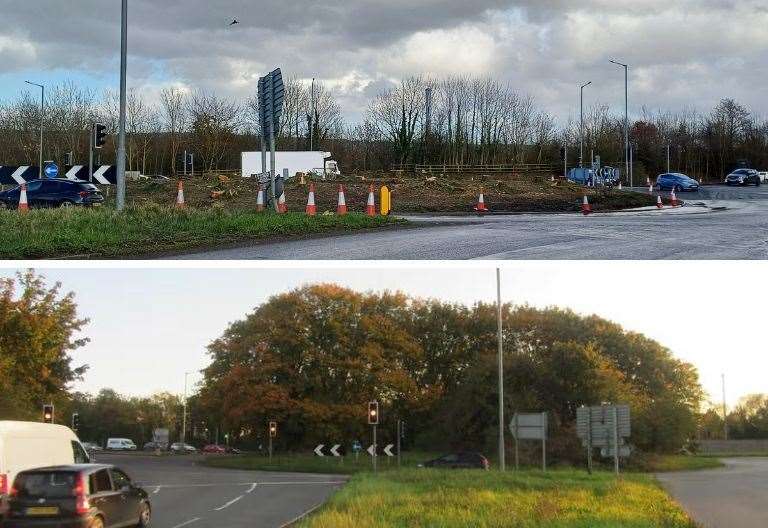 The trees that were once on the roundabout have now been cut down