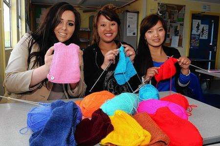 Pupils at Ashford's Towers School knit jumpers for chickensPupils at Ashford's Towers School knit jumpers for chickens