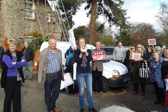 Cllr Burton was met by a wall of protestors when he travelled to Headcorn this morning. Picture: @maidstonebc