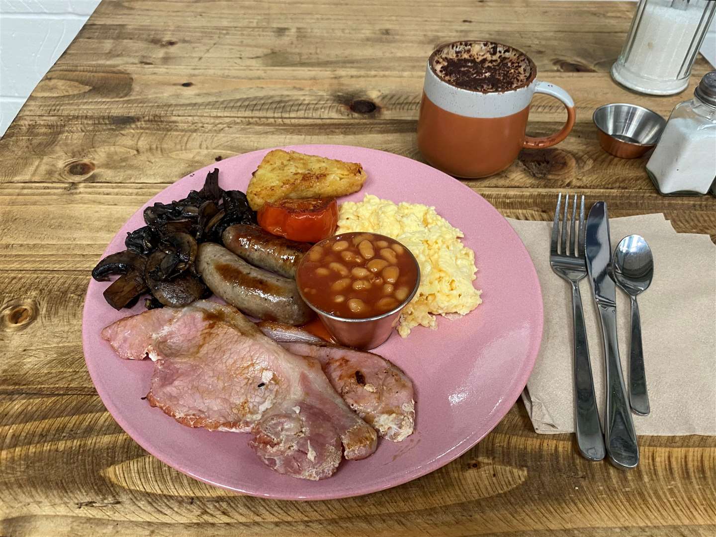 The full English breakfast and cappuccino came to £14.50