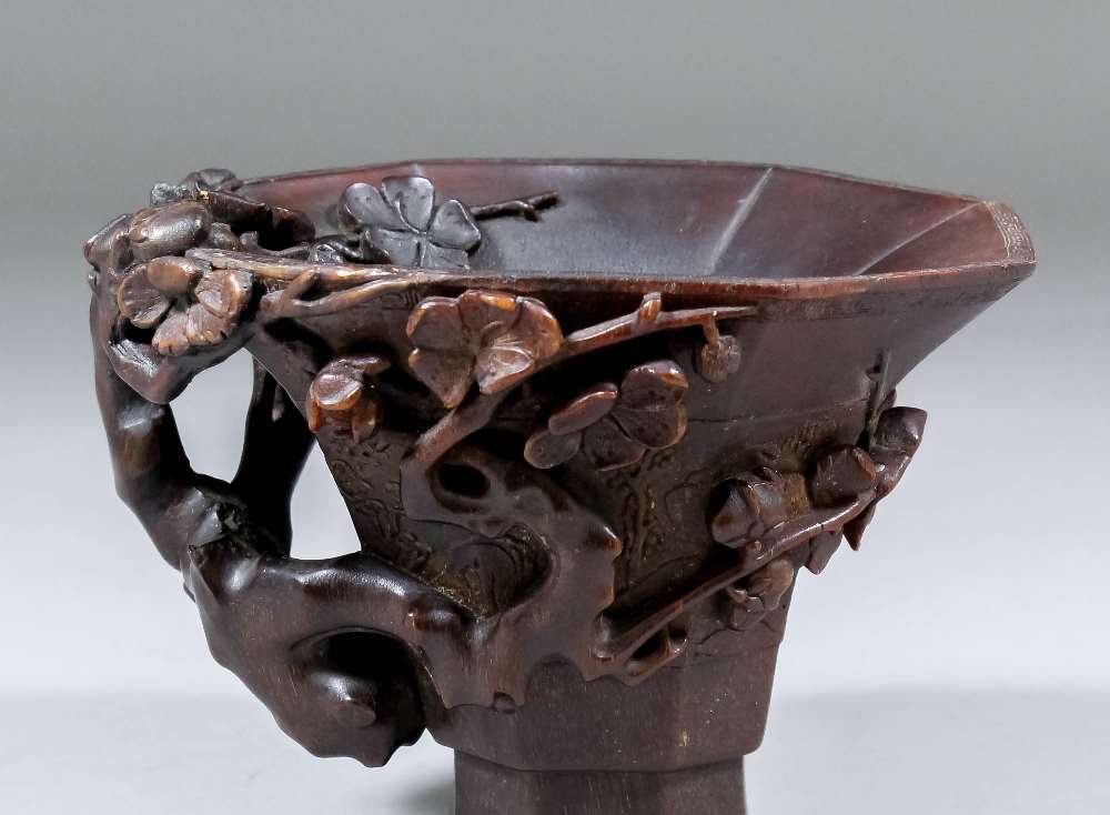 A rare 18th century Chinese rhinoceros horn cup which sold for £84,000