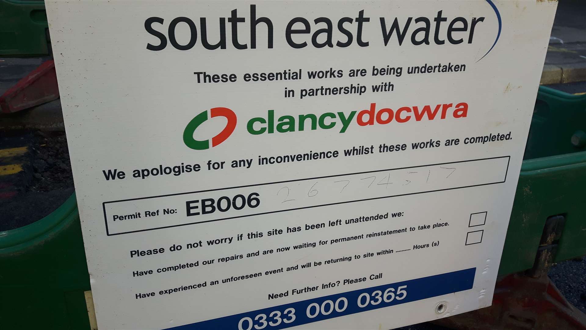 South East Water is currently working in the road