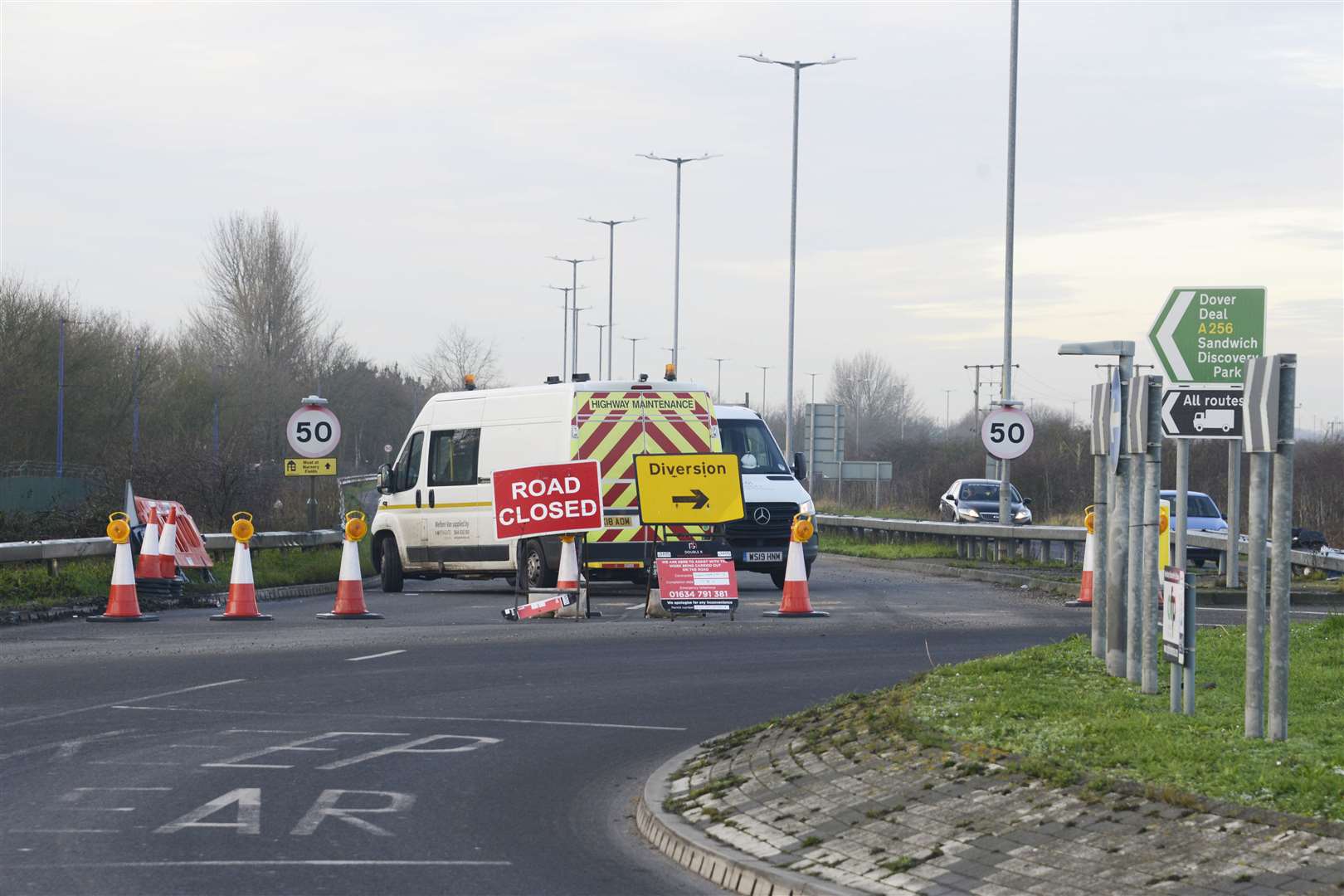 The A256 southbound carriageway remains shut while road tests are carried out Picture: Paul Amos