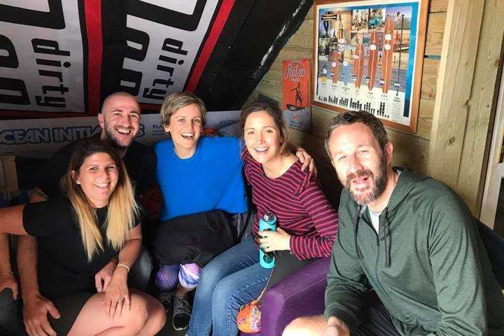 Kent Surf School owners Andy and Gemma Webb with some of the stars (2824719)