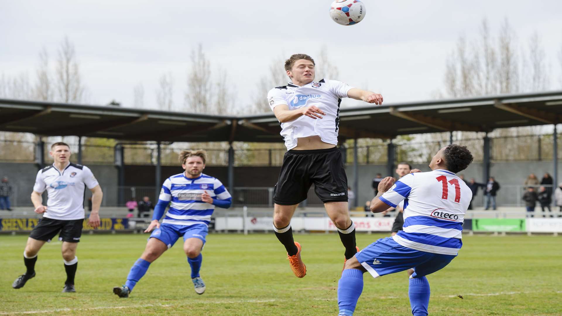 Tom Gardiner gets up well to win this header Picture: Andy Payton