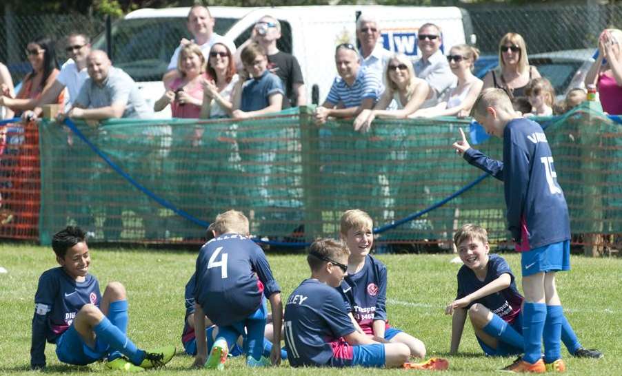 Hempstead Valley Colts' under-11s scorer Ben Fox reads the Riot Act. Picture: Rob Canis